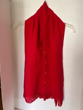 Red Fringe Button Scarf